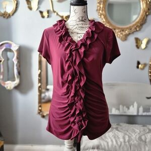 Cato 90s Vibe Ruffled Plum Blouse Medium